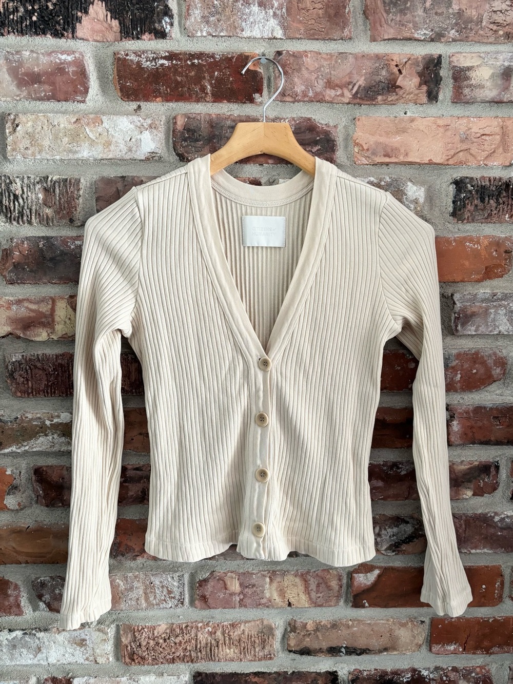 Citizens of Humanity Cream Freja Ribbed Cardigan Top, M